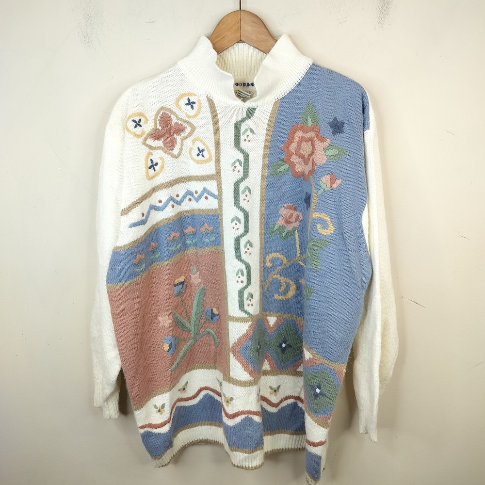 Alfred Dunner Sweater 3X Floral Embroidered Vtg Granny Grandma Core Cottage